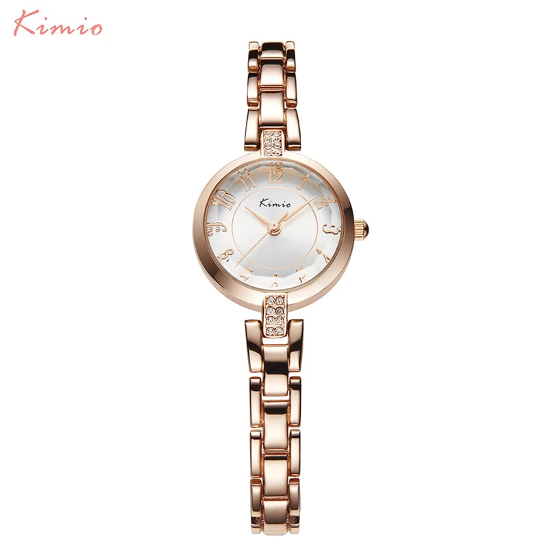 KIMIO Stainless Steel Wrist Watches Women Japanese Movement Waterproof Quartz Watch Rhinesone Crown Bracelet Watch Horloge