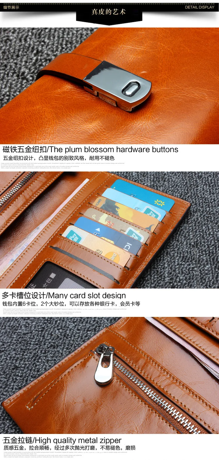 DANJUE WoMen Wallets Rfid Blocking Genuine Leather Long Clutch Money Bag Vintage Oil Wax Cowskin Credit Card Card Purse