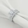 Newshe 2 uds anillo de boda Conjunto Clásico de corte de la princesa AAA CZ de Plata de Ley 925 anillos de compromiso para el tamaño de las mujeres de 5 a 12 ► Foto 3/6