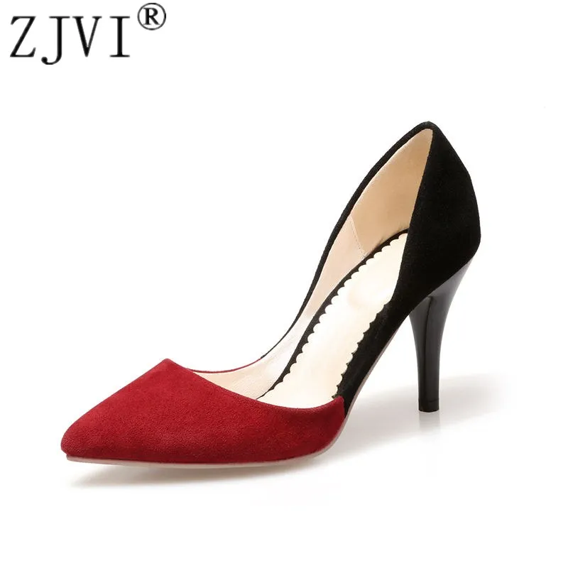 ZJVI woman fashion mix color pointed toe Thin high heels pumps women summer red black shoes elegant women’s dress Pumps