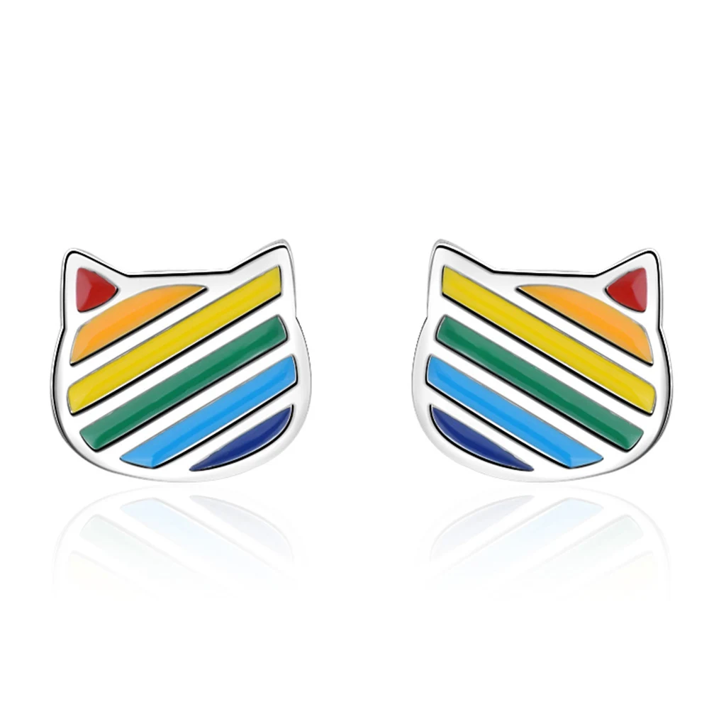 

Rainbow Colorful Cat Stud Earrings for Women Cute Animal Alloy Personality Charm Jewelry Fashion Korean EarRings Best Girl Gift