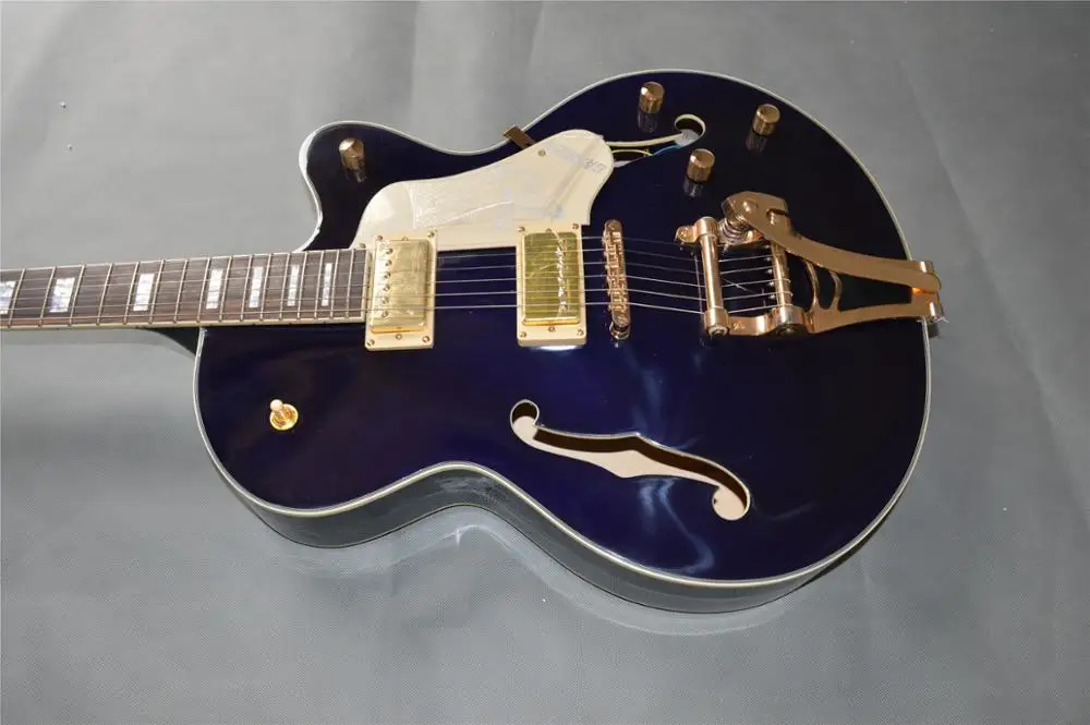 

Dark Blue Jazz Electric Guitar,Double F sound holes Arch top Guitar ,Bigsby Tremolo Maple Body Jazz Guitar,Free shipping