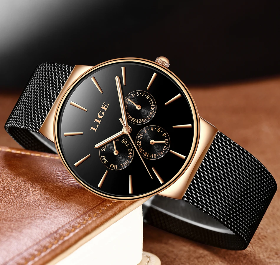 LIGE Mens Watches Top Brand Luxury Waterproof Ultra Thin Date Clock Male Steel Strap Casual Quartz Watch Men Sports Wristwatches