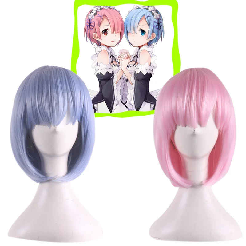 

NEW Pure color REM cosplay wig or RAM cosplay wigs Re:Zero Starting Life in Another World Costume play Halloween costumes