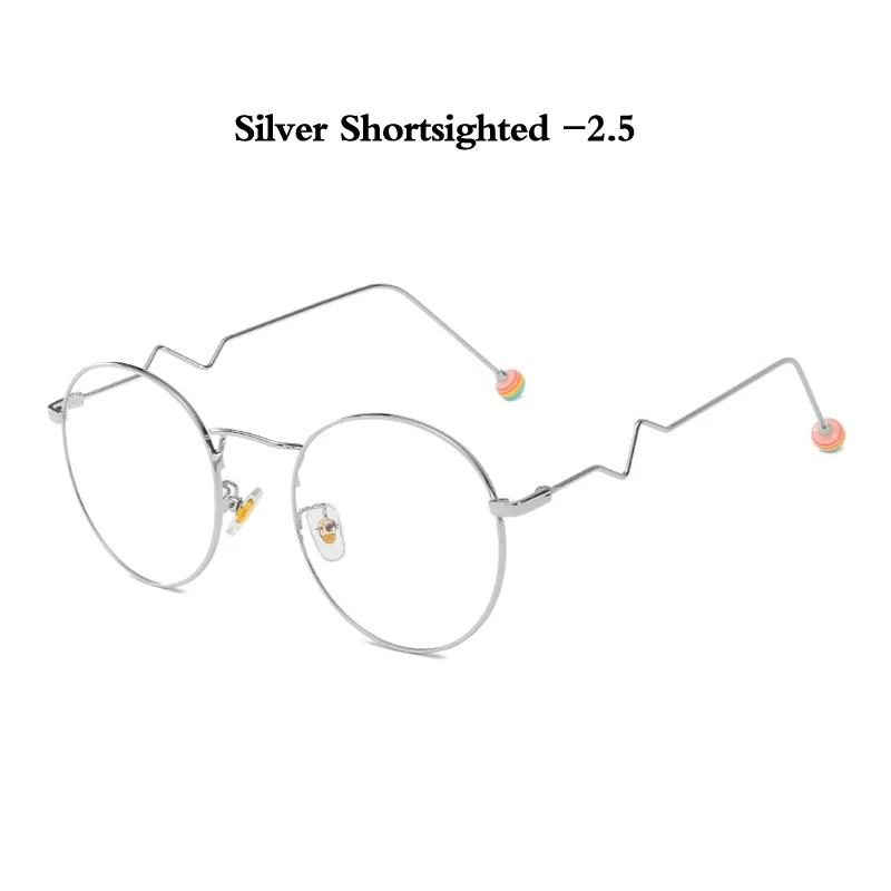 Zilead Классический анти синий свет круглый готовой близорукость очки Для женщин и Для мужчин металлические конфеты жемчуг зрелище очки для близоруких - Цвет оправы: silver myopia 2.5