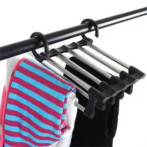

Useful 5 in 1 Stainless Steel Multifunction Retractable Pants Rack Clothes Trouser Hanger Home Storage Racks