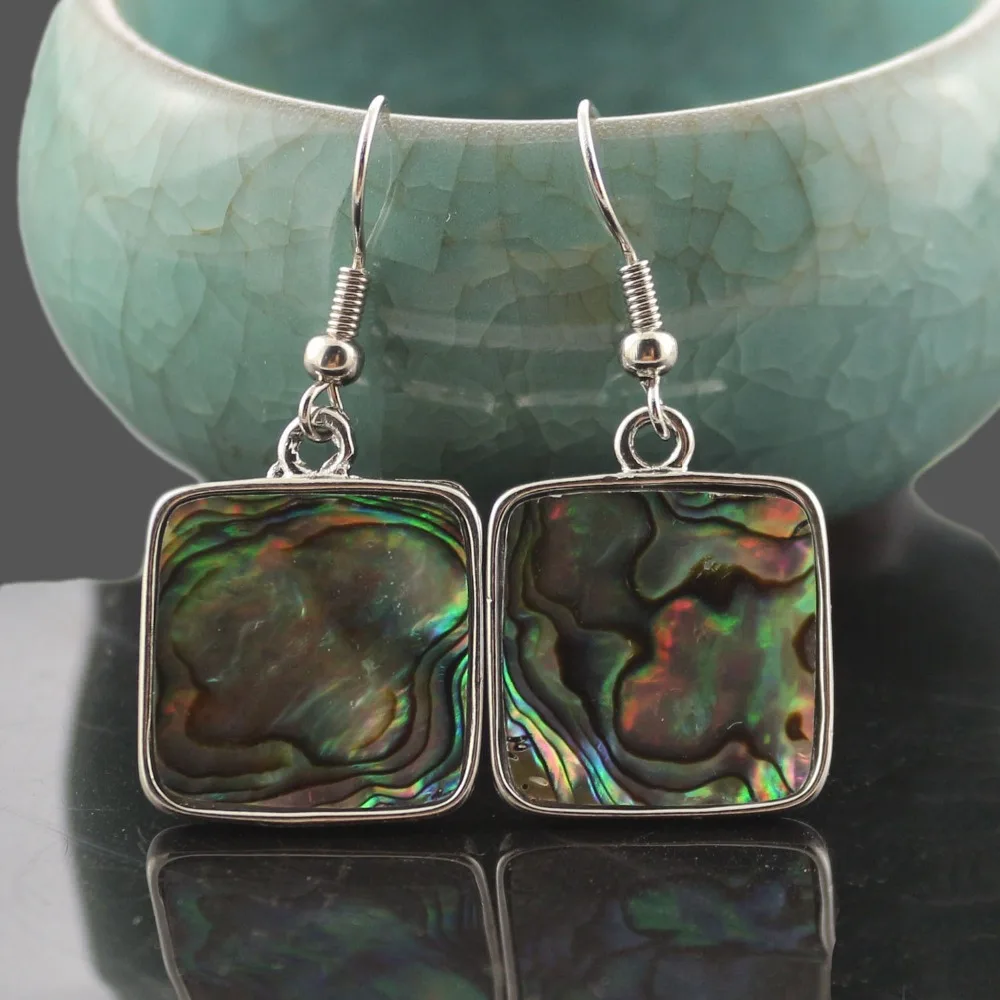 

Simple Geometric Square Shaped Mother of Pearl Shell Silver Color Earrings Natural Abalone Shell Dangle Earrings Women Jewelry