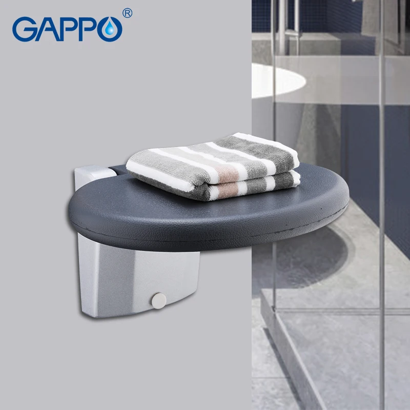 GAPPO настенный Сиденье для душа PU и алюминиевого сплава складной стул, крепящийся к стене ванны скамья черные круглые настенные Сиденье для