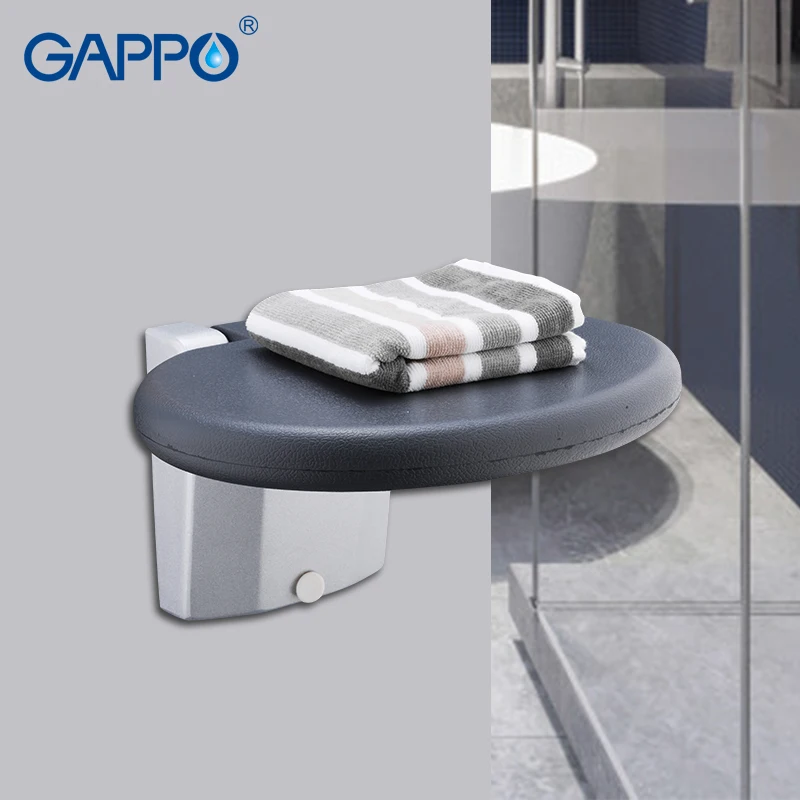 GAPPO wall mounted shower Seats PU and Aluminium Alloy wall chair bath bench balck round wall mounted shower seats shower chairs GAPPO wall mounted shower Seats PU and Aluminium Alloy wall chair bath bench balck round wall mounted shower seats shower chairs