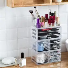 Plastic Transparent Makeup Organizer Shelf Rack Cosmetics Jar Bottle Make Up Storage Rack Box With Drawer