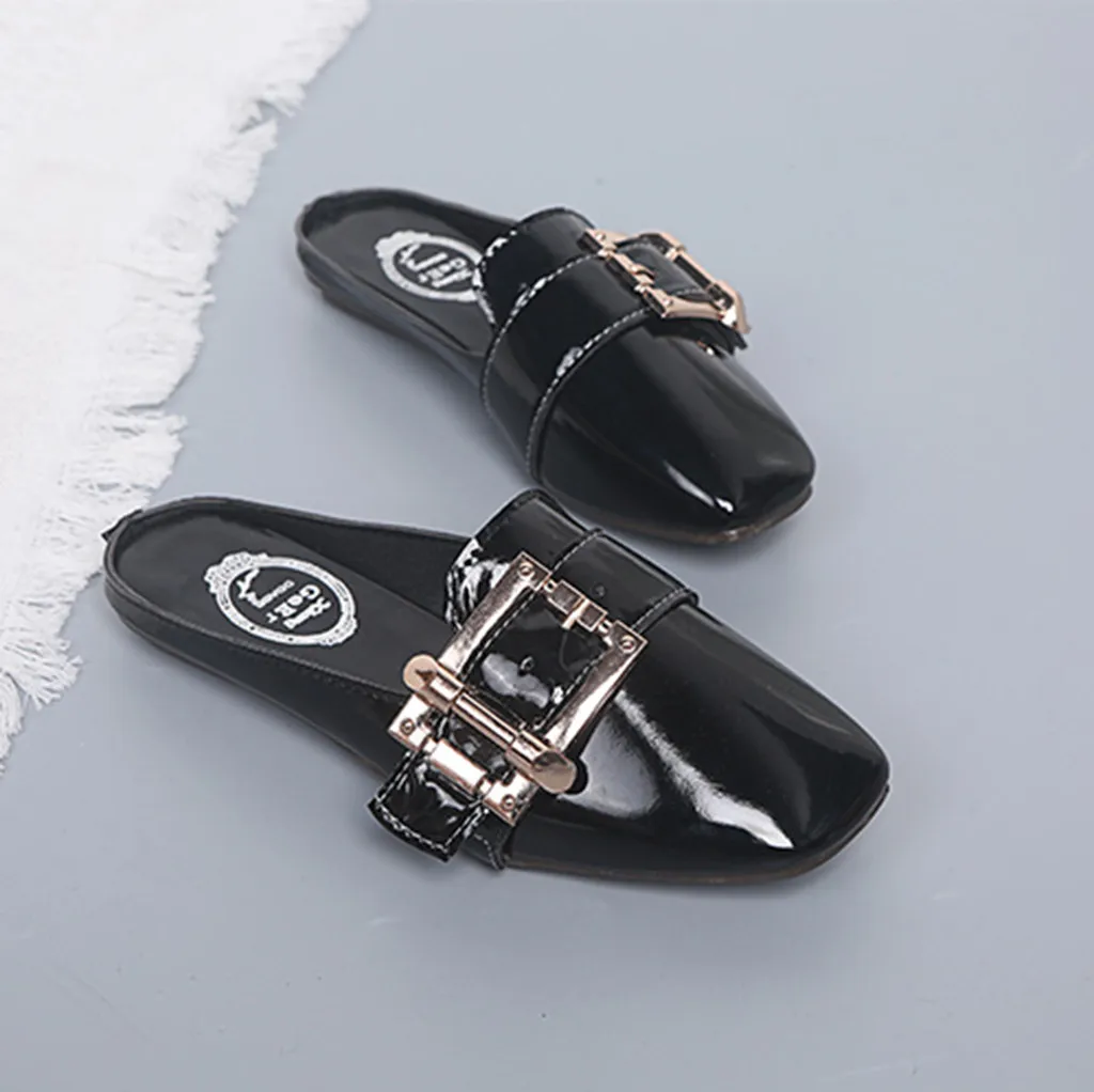 

mules shoes women slippers Casual Slip On Leather Shoes Flat With Shoes Outdoor Slippers zapatos de mujer #G9