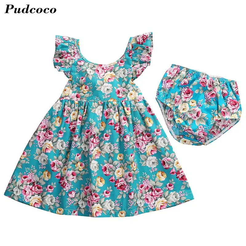 

INS HOT Drop Shipping Summer Infant Baby Girl Ruffle Floral Dress Sundress Briefs Outfits & Floral Shorts Clothes Set