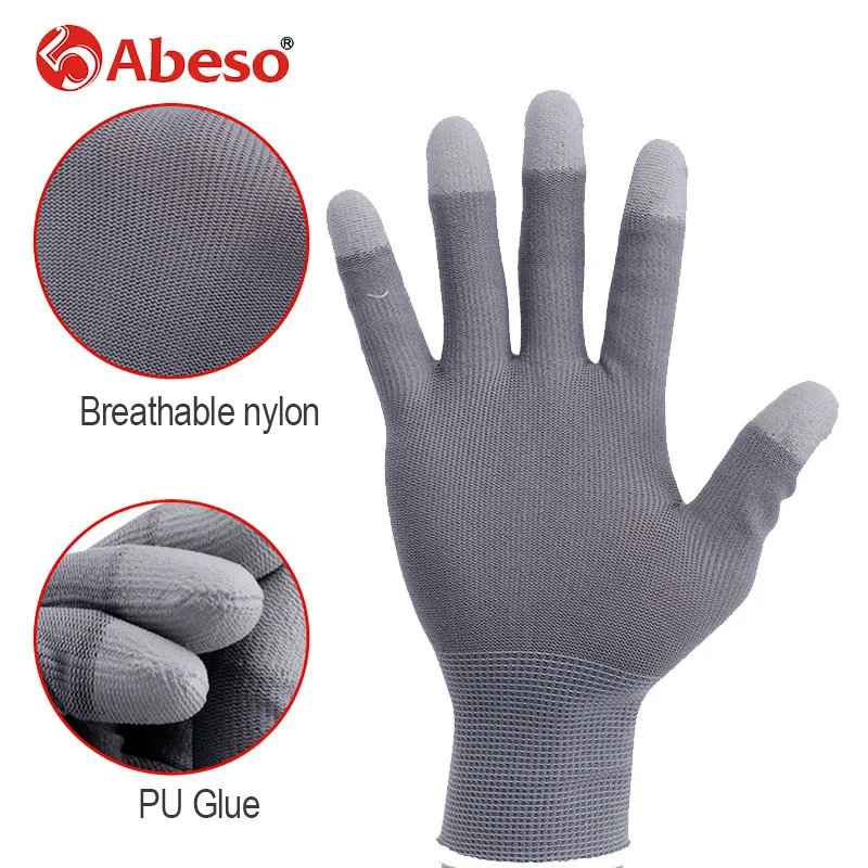 

Abeso 1pair Work Gloves ESD Electronic Working Antistatic Gloves Men Pu Palm Coated Finger Antiskid for Finger Safety Gloves