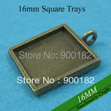 16 мм под старину, латунная, квадратная подвесные подносы, под старину, латунная, квадратная пустая гнездовая оправа для Стекло или наклейки