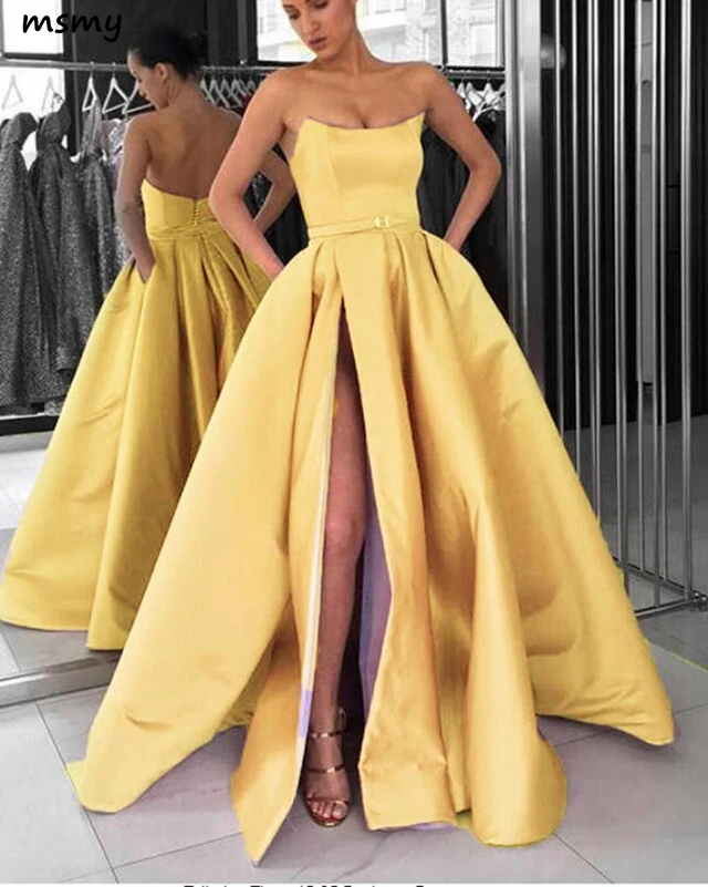 Lavender Strapless Formal Gowns Women 2019 Prom Dresses Long with Slit1