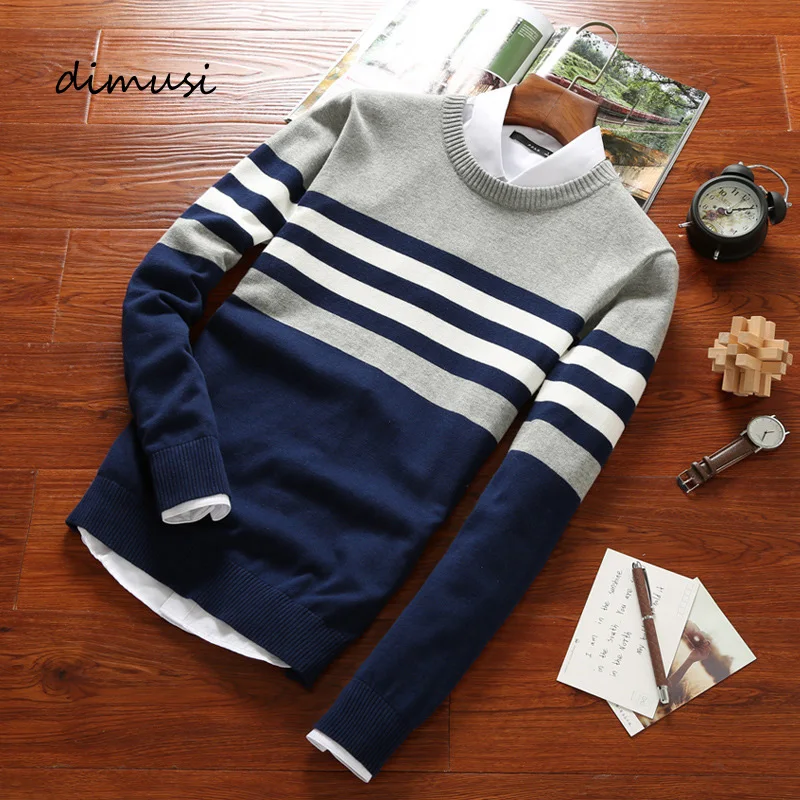 

DIMUSI Autumn Men's Pullover Sweaters Mens Turtleneck Casual Sweater Male Striped Slim Fit Knitted Pullovers Brand Clothing 4XL