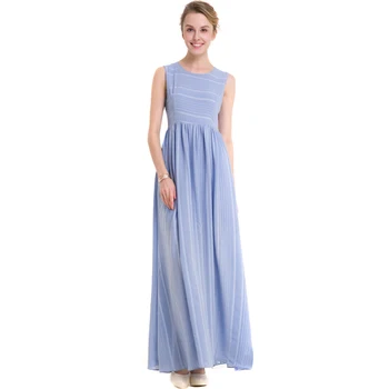 

Fashion Women Chiffon Long Dress O-Neck Sleeveless Elegant stripe Self-cultivation Beach Boho Chiffon Dresses 614