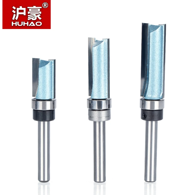 HUHAO 1pc Bearing Flush Trim Router Bit for wood 1/2" 1/4" Shank straight bit Tungsten Woodworking Milling Cutter Tool