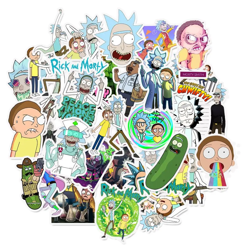 

35pcs Cartoon Stickers Rick And Morty For Home Decor DIY Decal Stickers Luggage Laptop Skateboard Children Toy Stickers