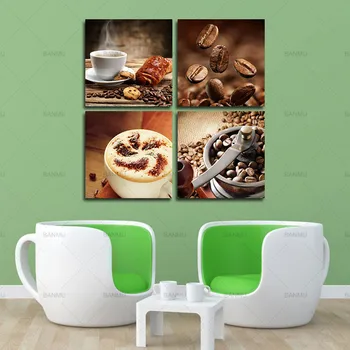 

Wall Pictures Canvas Painting Poster For Living Room 4Pcs Coffee Print On Canvas Wall Decor Painting(No Frame) HD Print Paintin