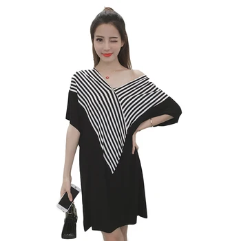 

Ultra Plus Size XL-5XL Summer Dress for Women Striped V-neck Black Dress Casual 2019 New Arrival Girls Vestidos Female Clothing