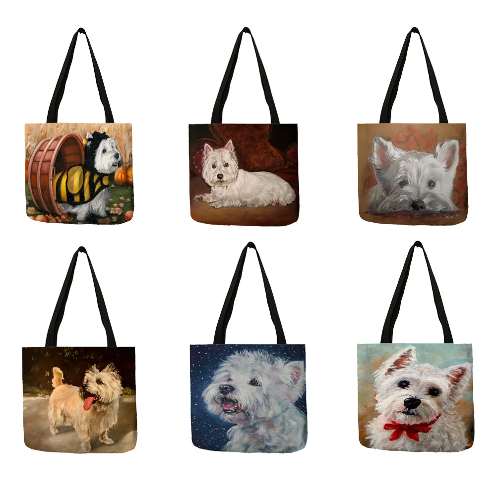  Unique Design Westie Dog Painting Handbag for Women Shopping Travel Bags Large Capacity Eco Linen T - 32951768735