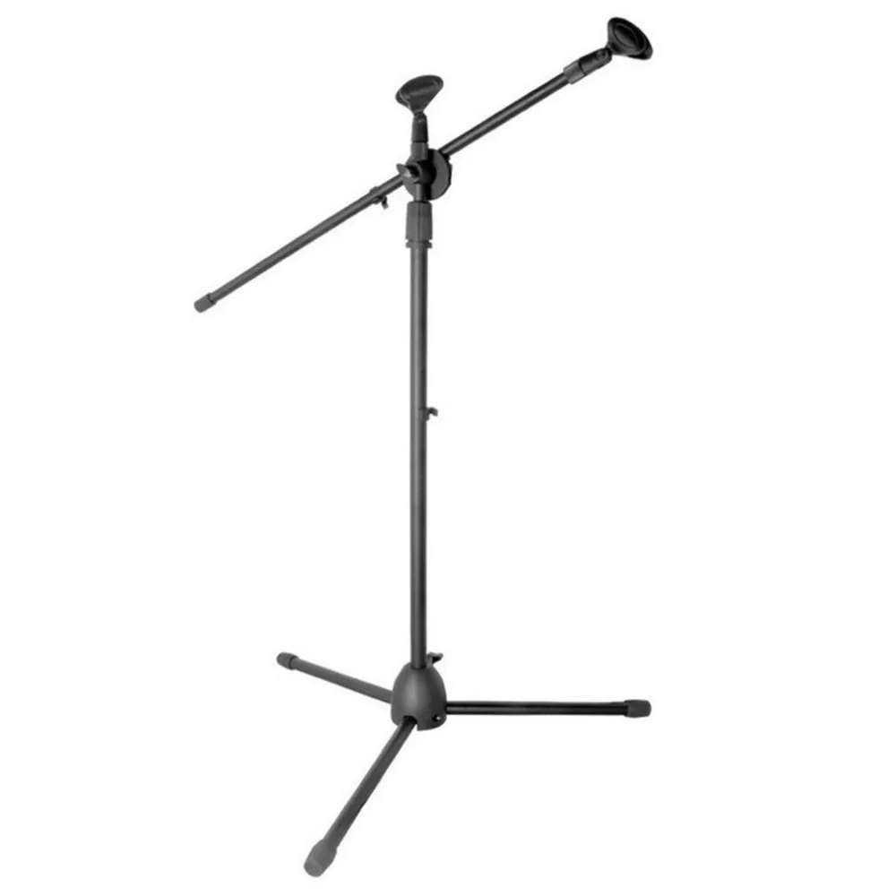 Universal Microphone Tripod Floor Stand Adjustable Microphone Clip Holder Detachable Double-headed Stage Microphone Stand