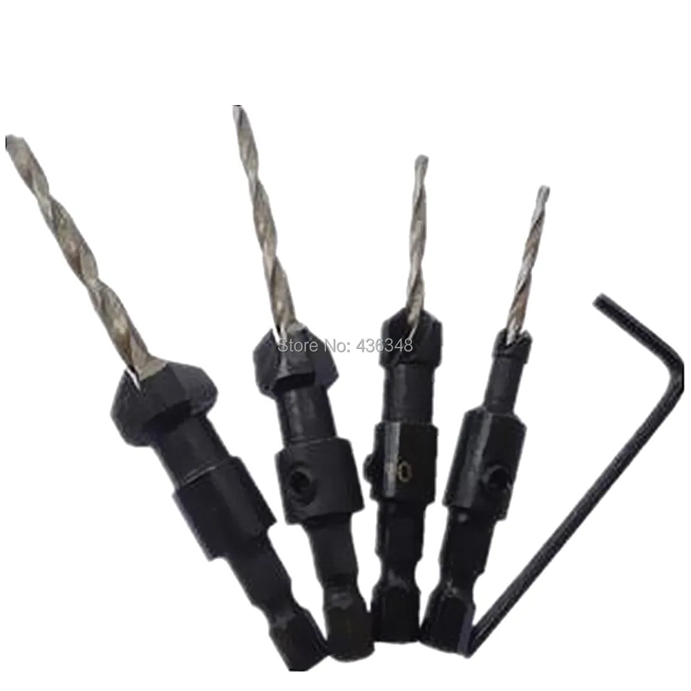 4pcs Tapered Drill Countersink Bit Wood Pilot Hole 14 Hex Shank w 1pc wrench