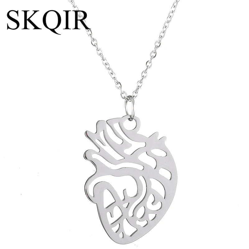 

SKQIR Medical Heart Necklaces & Pendants Nurse Doctor Anatomy Physica Medical Stainless Steel Chain Gold Jewelry Choker Necklace
