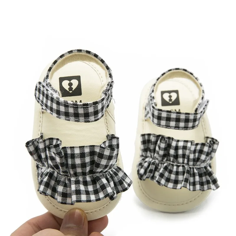 

Baby Girls Cute Bowknot Ruffle Shoes Newborn Summer Footwear Infant Shoes Baby Anti-slip plaid shoes 0-12M