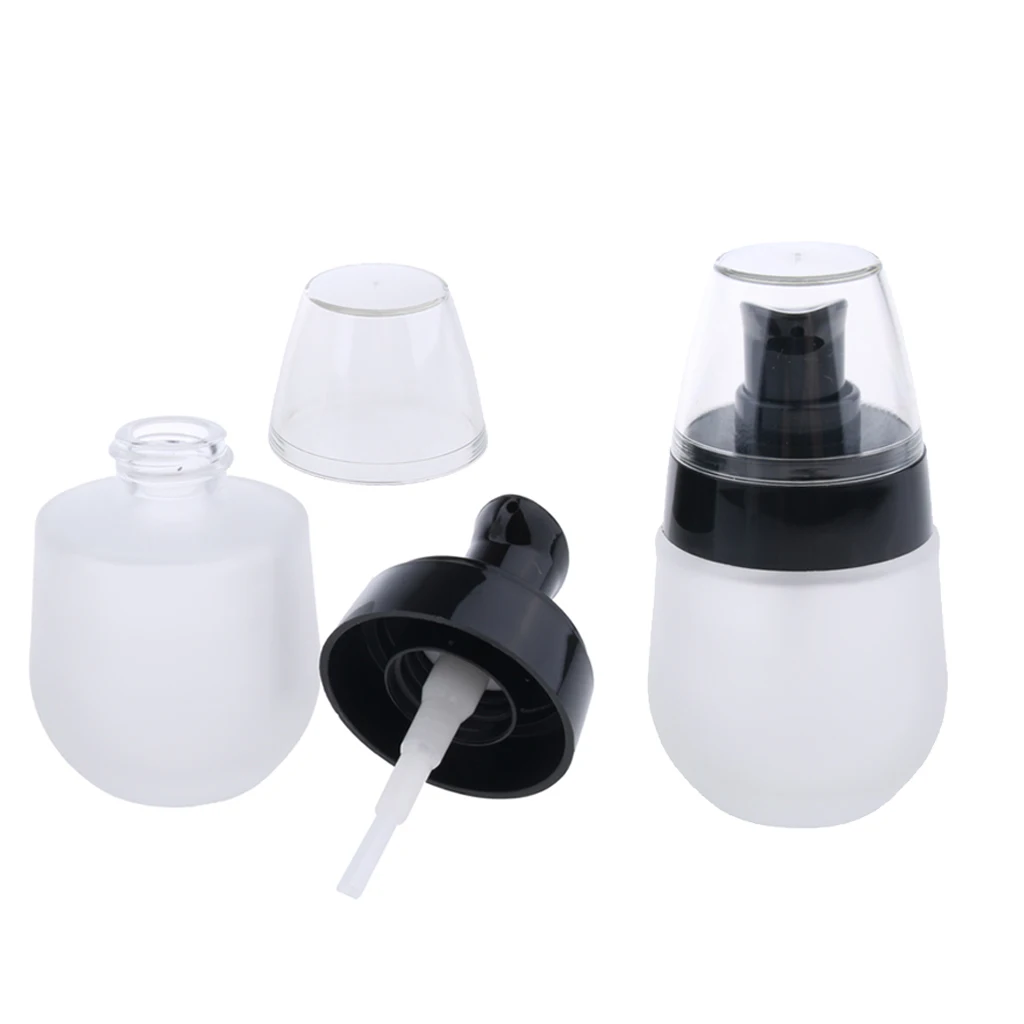 2 x Frosted Glass Refillable Pump Lotion Spray Bottle Makeup Container 30ml for Storaging the Cosmetic Liquids