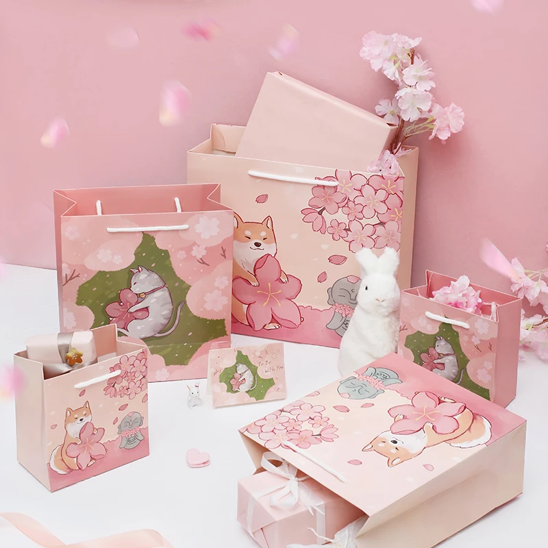 

2019NEW Sakura Gift Bag high-grade handbag Gift packaging bag Cartoon animals Reticule Holiday supplies