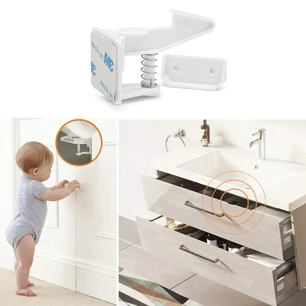 

10PCS Children's Spring Lock New Child Solid Lock No Need To Punch Newborn Upergded Safety Buckle Cabinet Door Locks Latches