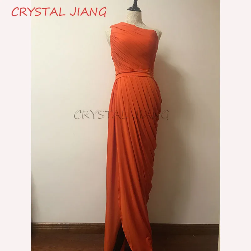 Burnt Orange One Shoulder Bridesmaid Dresses: Long Draped Dress with Split - Maid of Honor Dresses image 3