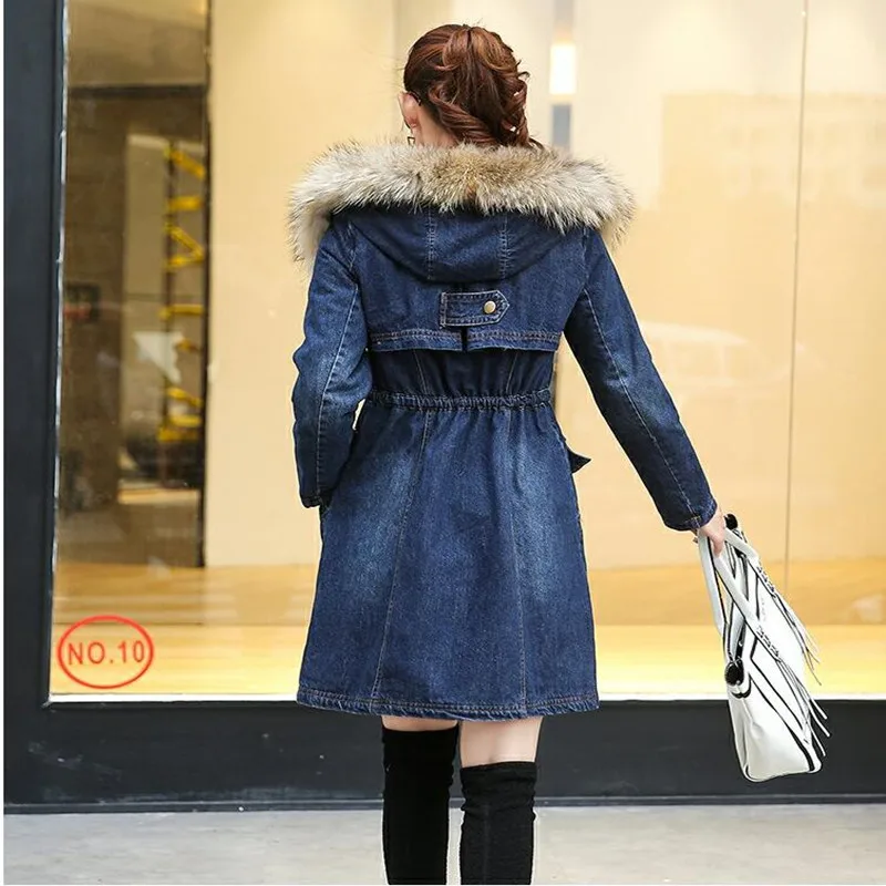 Новое осенне-зимнее женское пальто размера плюс, с карманами, регулируемой талией, на молнии, с капюшоном, джинсовое пальто для женщин, джинсовый Тренч