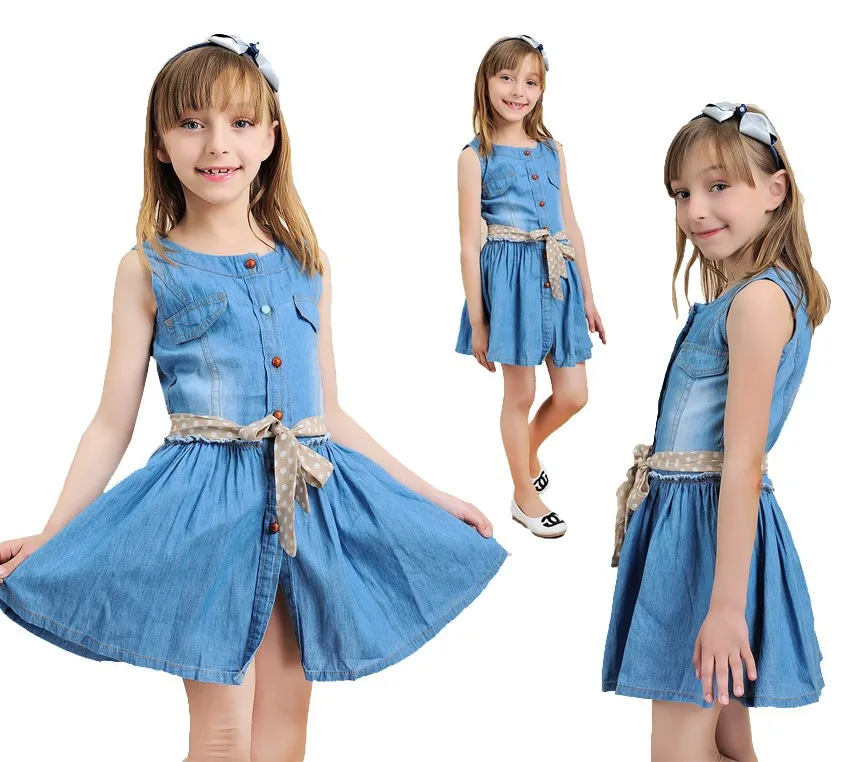Новинка; модная детская летняя одежда; платье для маленьких девочек; платье принцессы; летнее джинсовое нарядное платье