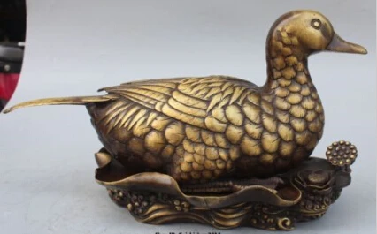 

RHS0204 23" Chinese Fengshui Pure Bronze Animal quack-quack Lotus Duck Statue