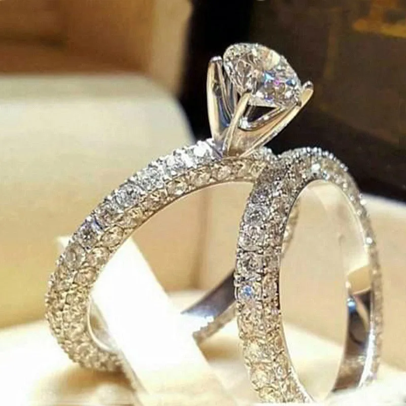 Modyle New 2pc/set AAA Cubic Zircon Engagement Rings Set For Women Sliver Color CZ Stone Wedding Ring Jewelry Gifts