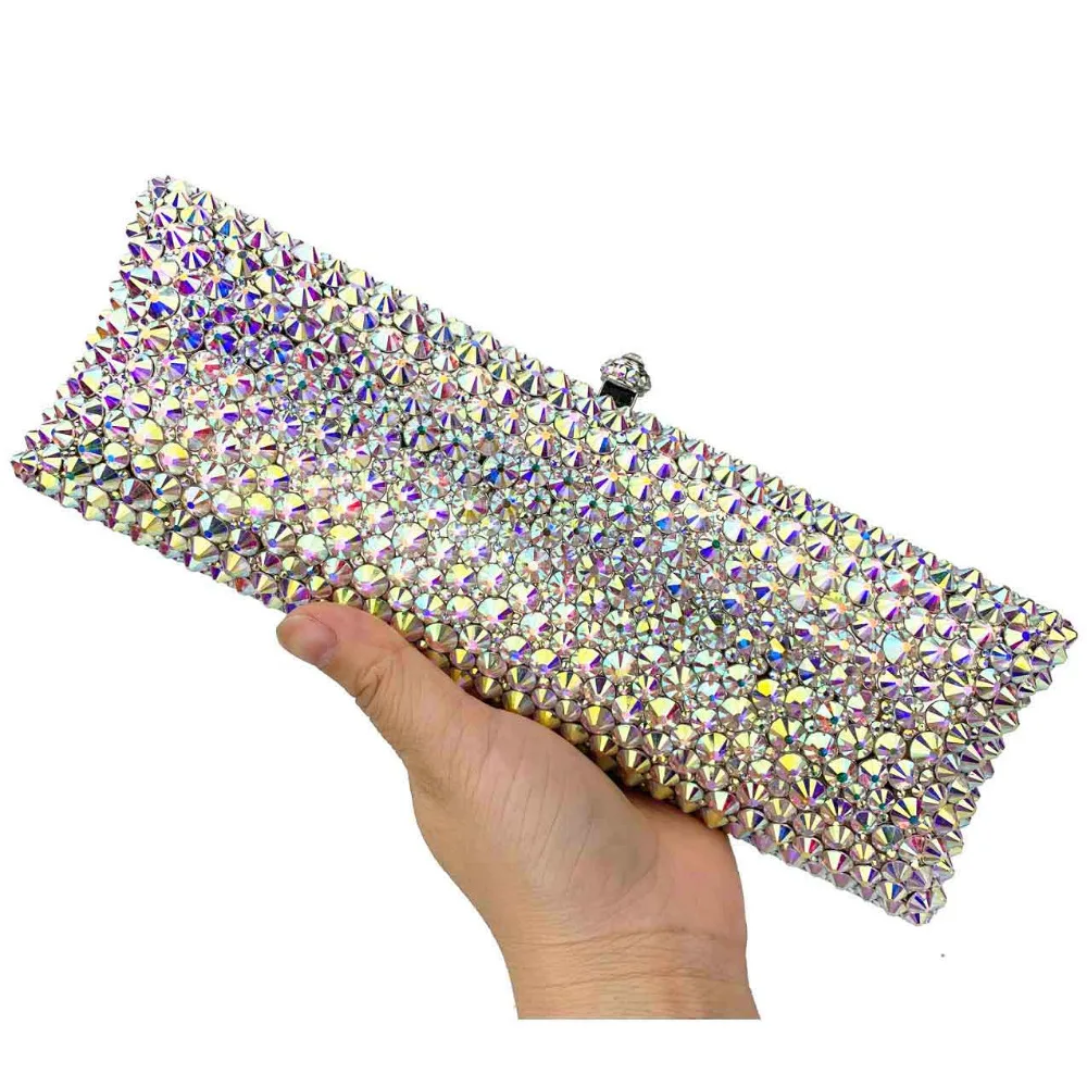 0 : Buy AB Silver Clutch Bags Designer glaring Crystal rhinestone Evening Bags Long ...