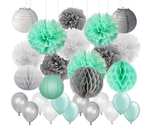 45 шт./компл. мятно зеленый серый белый папиросная бумага Pom Poms фонари бумажные
