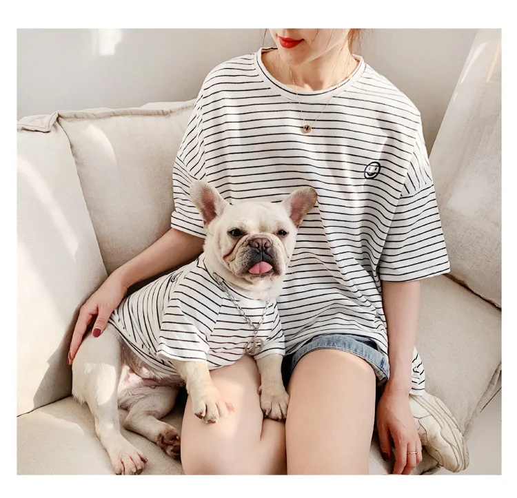 Pet комплекты одежды для небольших собак Французский бульдог в полоску рубашка для животных, собак Костюмы для домашних животных Ropa Perro Щенка Мопса наряд
