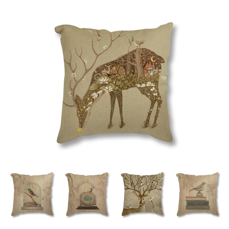 Deer Animal Linen Cushion Cover Sofa Car Christmas Decoration Throw