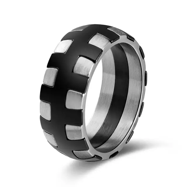 Stainless Steel Silver & Black Fashion Cool Mens Ringin Rings from