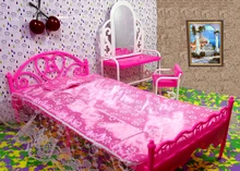 Doll Accessories Toys Girls Play House Toys Big Bed & Dresser Dressing Table with Chairs Doll House Furniture For Barbie Doll