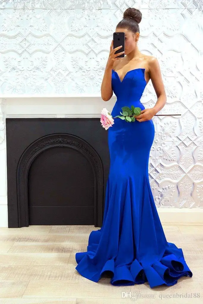 

Royal Blue 2019 Bridesmaid Dresses For Women Mermaid V-neck Backless Long Cheap Under 50 Wedding Party Dresses