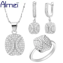 Almei ювелирные наборы леди ювелирные изделия серебро cz циркон черепаший панцирь micro pave кристалл розового золота кольцо цвета женщины ожерелье кольца женские бижутерия женское t117