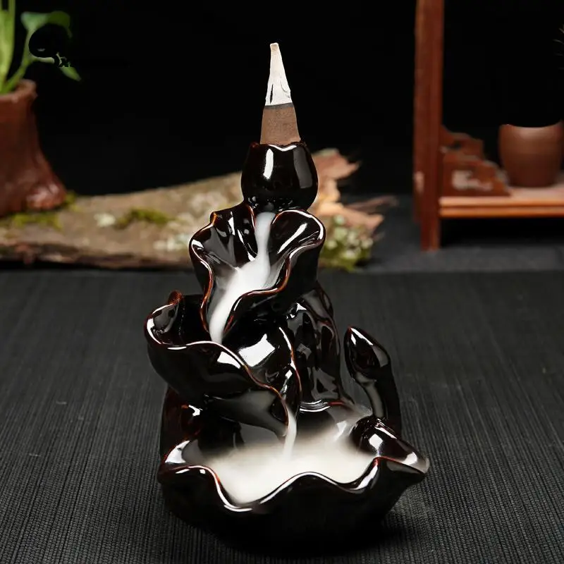 

Ceramic Lotus Censer Smoke Backflow Tower Incense Burner Home Decoration Birthday Gifts F