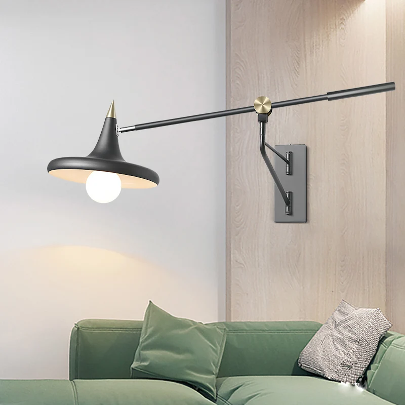 

Abajur Nordic Bed Reading Room Telescopic Long Wall Lamp Modern Simple Adjustable E27 LED Restaurant Wall Light Fixtures
