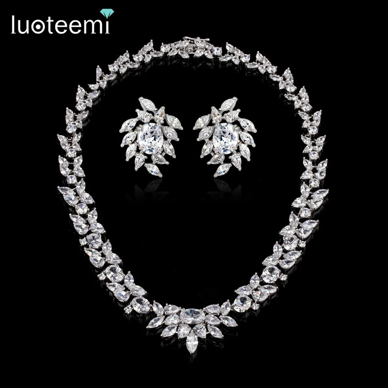 LUOTEEMI náhrdelník / náušnice sada Elegantní CZ kamenné šperky sada pro svatební nevěsty party nejvyšší kvality šperky