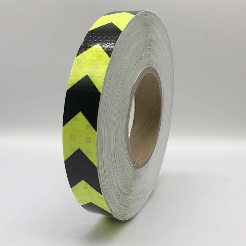 25mmx25m Double Colors Arrow Pattern Mesh Reflective Ribbon Car Sticker Automotive Style Vehicle Truck Motorcycle Warning Tape